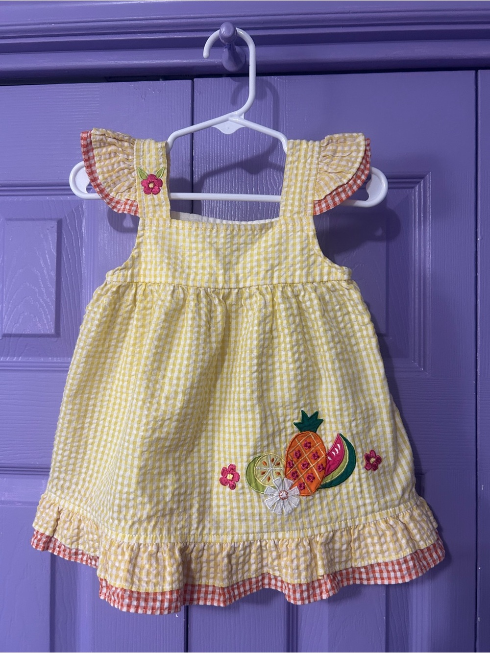 Yellow Gingham Fruit Applique Baby Sundress